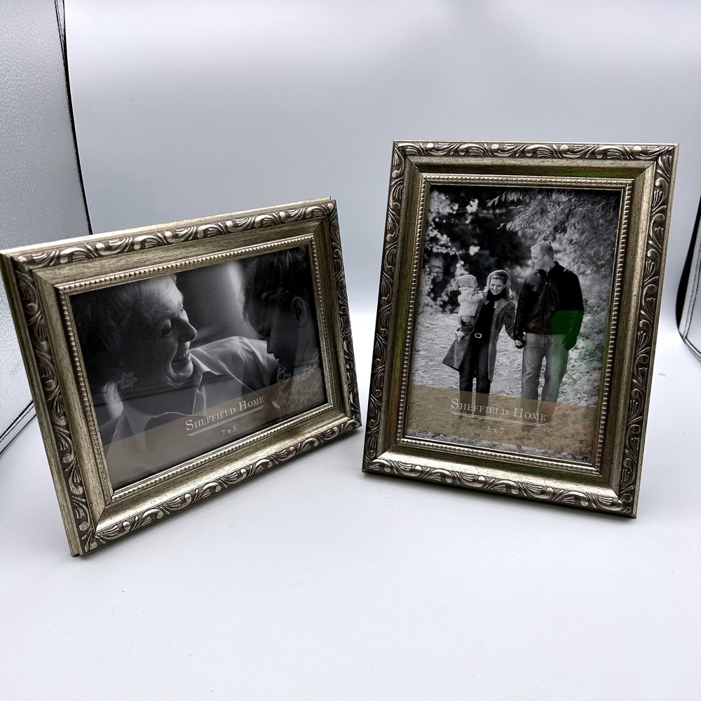 Sheffield Home 5x7 Picture Frames Set of 2 Champagne Silver Ornate Scroll Design